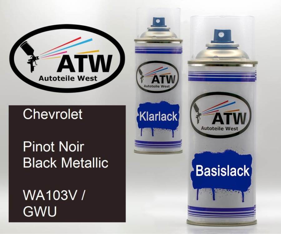 Chevrolet, Pinot Noir Black Metallic, WA103V / GWU: 400ml Sprühdose + 400ml Klarlack - Set, von ATW Autoteile West.